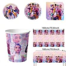KPop Demon Hunters 51pcs Cartoon Anime Birthday Theme Party Set, Back To School Season Decoration, Holiday Essential Suitable For 10/20 People, Disposable Birthday Party Tableware Including Plates, Cups And Napkins. Holiday Decoration Supplies, Suitable For Camping, Picnic, Backyard BBQ And Party Decoration, Also Ideal Decoration For Halloween, Christmas And Party, And A Great Surprise Gift For Fans. - Multicolor - View 3