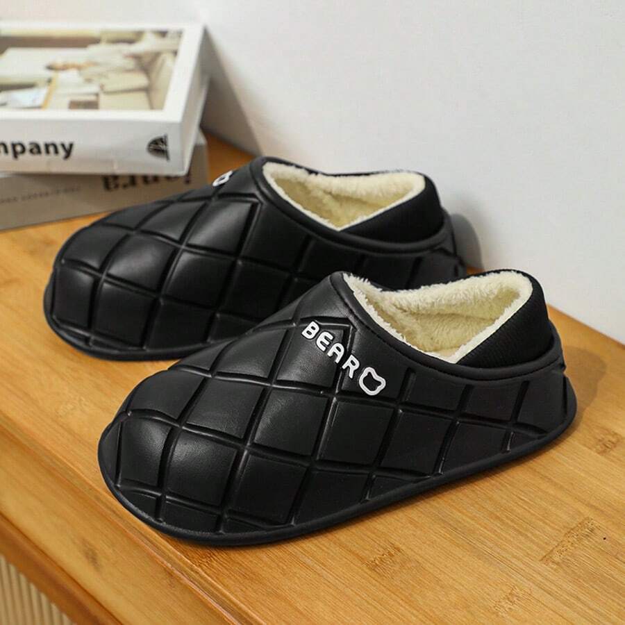 Men Women Comfortable Slippers | Soft And Comfortable, Indoor Outdoor Dual Use, Wearable In Spring Autumn Winter, Unisex, Solid Color Fleece Design - Black - View 1