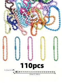 110pcs/Set Multicolor Beads Keychain, Includes Metal Chain And Connectors, DIY Jewelry Making Accessories, Suitable For Decoration And Marking - Multi-color - View 10