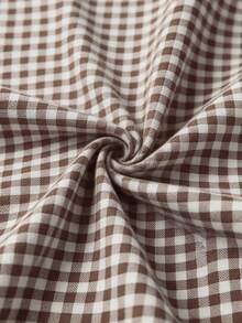 1pc Minimalist Pastoral Home Ruffle Trim Color Block Tablecloth, Brown & White Small Check Dust Cover, Washable & Reusable, Suitable For Dining Room, Kitchen, Banquet, Gathering, Homestay Decor, Holiday Party - Brown - View 6