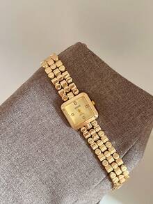 LIANDU 1 Women's Quartz Watch With Square Dial And Rhinestone Scale, Fashionable And Elegant For Daily Wear, Business Luxury Style, Perfect For Holiday Gifts - Gold - View 3