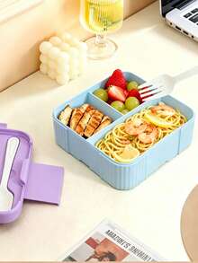 4-Clip Reinforced Sealed Square 3-Compartment Lunch Box With Matching Utensils, 3-Section Divided Food Separation, Secure Snap Closure Leak-Proof, Easy To Clean And Maintain, Practical Meal Prep Container For Main Course And Side Dishes - Multicolor - View 2