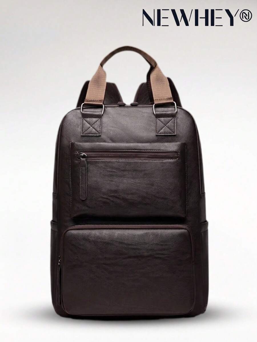 NEWHEY Men's Soft PU Leather Laptop Backpack, Multi-Compartment Design, Fits 15.6 Inch Laptop, Lightweight Multi-Pocket Large Capacity Daily Backpack, Suitable For Travel, Office, Campus, Hiking, Men's Preferred Birthday And Holiday Gift - Multicolor - View 1