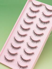 Ayrmilla 10 Pairs Natural C Curl False Eyelashes, Fluffy Soft Exaggerated 3D Long Thin Eyelashes, Messy Look, Handmade Upper Eyelashes, Curled Tail Extended Style, Makeup Product - Black - View 5