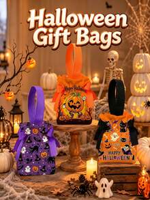 XAXRE Halloween Candy Gift Bags Gift For Her/Him, Reusable Fabric Treat Bags With Drawstring And Handle, Halloweens Party Favors Decorations Supplies - Multicolor - View 7