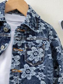 Baby Girls Spring Autumn Floral Print Denim Jacket,Lapel Button Down Coat With Pockets For Daily Home Outdoor Wear New - Blue - View 6
