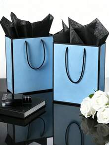 1/5pcs Blue And Black Gift Bags, Lightweight Foldable Vertical Gift Packaging Bags, Suitable For Wedding, Retail, Party, Birthday, Proposal, Anniversary Celebration, Father's Day, Valentine's Day And Engagement Party Decorations, Fashionable Dad Gift Bags, Unique Dad Gift Shopping Tote Bags, Father's Day Gift Bags, Ideal Gifts For Birthday, Christmas And Other Thank You Occasions - Black and Blue - View 2