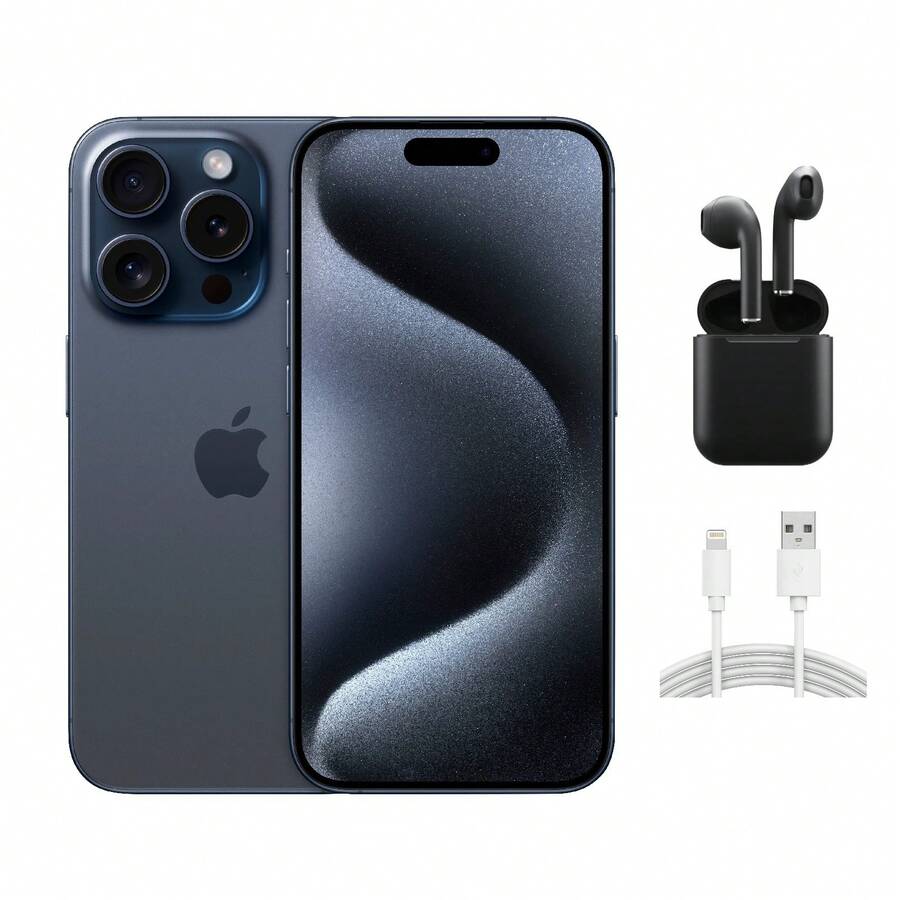 Refurbished Apple IPhone 15 Pro A2848 (Fully Unlocked) 128GB Blue Titanium (Grade B) W/ Wireless Earbuds - 查看 1