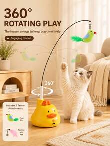 Cute Duck Shaped Interactive Cat Teaser Toy Set, Includes Bird-Shaped Cat Teaser Wand And Feather Bell - Multicolor - View 6