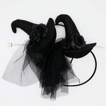 1pc/Halloween Black Tulle Witch Hat Headband, Holiday Party Cosplay Costume Photo Prop Headpiece - Black - View 1