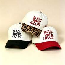 1pc BLESS YOUR HEART Letter Heart Embroidered Baseball Cap Leopard Print/Solid Brim Adjustable Casual Sun Hat Women Outdoor Cap - Multicolor - View 4