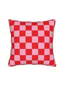 1pc Reversible Plaid Pink And Red Cushion Cover, Sofa Pillowcase With Hidden Zipper, Machine Washable, Perfect For Living Room, Bedroom Or Car Decor, Plaid Pattern, Durable Pillowcase, Pillow Insert Not Included - Pink - View 6