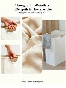 Large Capacity Foldable Laundry Basket With Wooden Handle, Bedroom Bathroom Closet Collapsible Clothes Storage Bin, Fabric Organizer Container - Multicolor - View 6