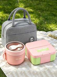 SEAL LOCK 3pcs Lunch Box Set, Lunch Box, Convenient Bento Box With Built-In Utensils, Girl Series Pink Lunch Box, Outdoor Food Carrying Container, Office Worker And Student Lunch Box - Pink - View 6