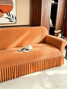 1 Buah Sarung Sofa Oranye, Kain Fleece, Anti Selip, Elastis, Dekoratif, Pola Ukiran Garis Lurus Jacquard, Cocok Untuk Sofa Lurus 2 Sandaran Tangan, Tersedia 4 Ukuran, Sepanjang Musim - oranye - View 7
