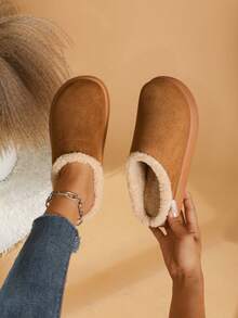 PWIIMG Women's Thick Sole Closed Toe Plush Slippers, Plush Lining Backless Slippers, Autumn Home Fuzzy Slippers Beach Plush Lining Fine Fur Home - Brown - View 6