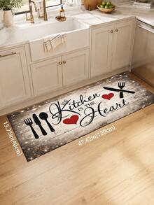 1pc Black White Red Heart English Slogan Pattern Kitchen Mat, Vintage Country Farmhouse Style, Distressed Wood Grain Print Design, Anti-Slip Wear-Resistant, Suitable For All Seasons, Daily Kitchen, Sink Area, Cooking Zone And Home Decor - Multicolor - View 7