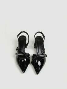 Classic Black Pointed Toe Cross Strap Chunky Heel Shoes, Party & Daily Wear Women's Shoes - Black - View 2