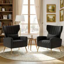 Nalupatio Velvet Accent Chairs Modern High Back Armchair Arm Chair With Lumbar Pillow, High Back Upholstered Single Sofa Chair With Gold Metal Legs For Bedroom - Black - View 3