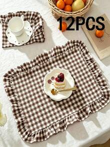 2/6/12/120pcs Plaid Ruffled Napkins, Farmhouse Style Home Kitchen Decor, Reusable Washable Napkins Suitable For Restaurants, Kitchens, Weddings, Bridal Showers, Parties, Dining Table Decoration - Multicolor - View 13
