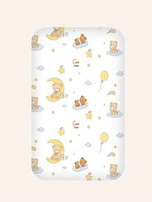 1件裝可愛睡熊兒童床單，月亮星星雲朵圖案柔軟幼兒床墊套 80x120cm - 彩色 - 查看 4