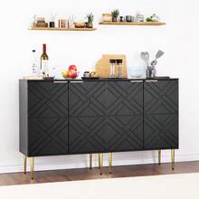 Modern Sideboard Buffet Cabinet – Black & White Storage With Adjustable Shelves, 2 Embossed Doors, Gold Metal Legs, Multipurpose For Dining, Kitchen, Living Room - Black - View 4
