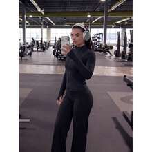2pcs Black Zipper Jacket & High Waist Tummy Control Butt Lifting Wide Leg Pants Women's Commute Travel Casual Set - Black - View 5