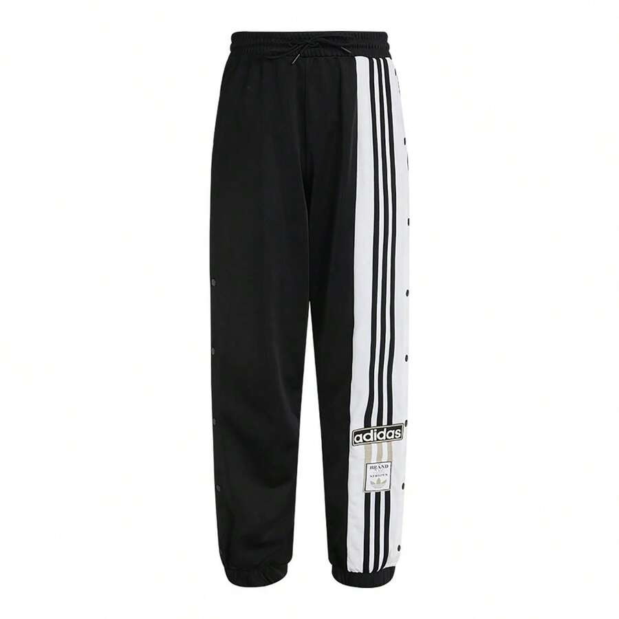 Adidas Women's Loose Fit Cuffed Leg Sports Pants, Classic Striped Side Button Casual Sweatpants J6580, Spring/Autumn - Black and White - View 1