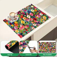 1pc Colorful Floral Pattern Dish Drying Mat, Fresh Pastoral Style, Quick-Drying Absorbent Material, Delicate Printed Design, Waterproof Stain-Resistant Non-Slip Countertop Protector, Suitable For Daily Kitchen, Dish Drying, Gatherings And Home Countertop Decor - Multicolor - View 7