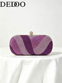 Women's Evening Clutch, Oval Hard Shell Clutch, Rhinestone Ball Clasp, Fashionable Portable Hard Shell Women's Handbag, Suitable For Balls, Weddings, Cocktail Parties - Purple - View 12