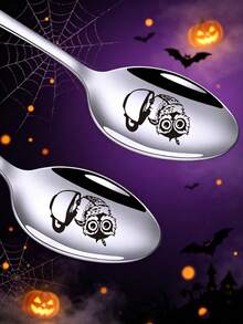 Stainless Steel Owl Design Coffee Spoon, Cute Soup Spoon For Home Use, Creative Eating Spoon, Iron Spoon For Restaurants / 1pc School Supplies - Silver - View 1