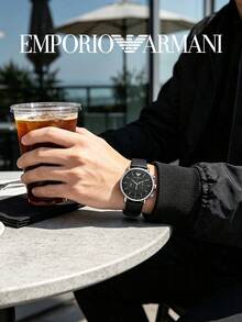 Armani Men's Aviator Chronograph Quartz Watch, Black Dial, Genuine Leather Strap, 50m Water Resistant, Tachymeter, AR11143 - Silver - View 4