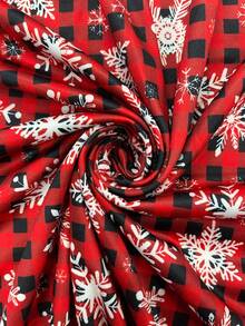 Plus Size Christmas Mid-Length Dress, Round Neck Long Sleeve Ribbed Patchwork A-Line Skirt, Buffalo Plaid Snowflake Print, Holiday Party Outfit For Curvy Figures - Multicolor - View 4