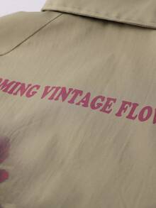 Men's Vintage Oil Painting Floral Back Print Coach Jacket, Turn-Down Collar Full Zip Elastic Cuff Loose Fit Streetwear Jacket, Suitable For Spring And Autumn Daily Wear - Khaki - View 8