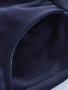 Men's 2-Piece Sports Set, Fleece Lined Zip-Up Hooded Jacket, Sweatpants, Striped Sleeve Letter Print Casual Sports Outfit - Navy Blue - View 9