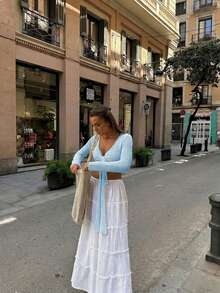 Women's Casual Cute Y2K Style Sequin Shiny Knit Cover Up Top, Beach Cover-Up Fall - Baby Blue - View 5