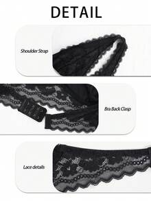 Women Wireless Halter Bra Floral Lace Underwear Adjustable No Padding Backless Bralette Unlined Intimates Casual Comfortable Solid Summer Lingerie - Black - View 5