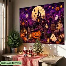 1pc 2D Flat Banner, Halloween Pumpkin House Scene, Polyester Fabric Backdrop, Photo Prop And Home Wall Hanging, Birthday Party And Autumn/Winter Party Banner, Suitable For Halloween And Christmas Decoration, Halloween Tapestry - Multicolor - View 6