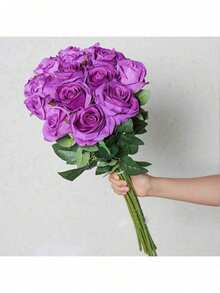 1/5/9/12/20/40pcs Deep Purple 20 Inch Artificial Roses, High Quality Faux Roses, Suitable For Home Decor, Room Decor, Table Decor, Wedding Decor, Bridal Bouquet, Wrist Corsage, Floral Arrangement. Suitable For Home, Restaurant, Bedroom, Vase Decoration. - Dark Purple - View 7