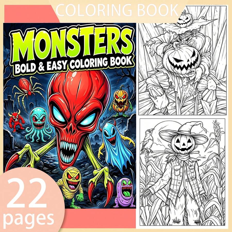 [NEW MONSTERS Coloring Book] 1pc Original Coloring Book ,22 Pages Single-Sided Printing,Clear Lines And Exquisite Patterns,Ideal For Relaxation | Perfect Gift For New Year, Christmas,Birthdays,School Holidays,Perfect For Adults & Teens & Child - Monster - View 1