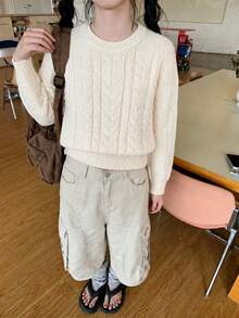 2026 Autumn/Winter New Loose Casual Beige Cable Knit Women's Sweater Top Fall - Beige - View 3