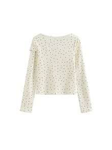 Korean Style All-Over Polka Dot Bow Long Sleeve Top Women Sweet Gentle Slim Fit Base Layer - Apricot - View 5