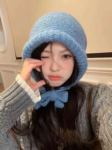 Winter Wool Knitted Hat Adjustable Drawstring Dual Purpose Earflap Hat And Knitted Bag Slouch Beanie Baggy Skull Cap - Multicolor - View 5