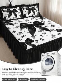 1pc Ruffle Bed Skirt, Black Bow Print Bedding, Bed Cover, Mattress Protector, Room Decor, Home Textiles, Soft Breathable Comfortable Lightweight, Suitable For Single/Double/Queen/King Size Bed, Dust-Proof Anti-Slip, All Season, Machine Washable - Multicolor - View 8