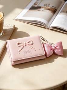 Macaron Color Palette And Bow Embellishments ,Pocket Small Women Wallet Mini Lightweight Minimalist Fashion Women Wallet Wallet Women,Back To School - A - View 4