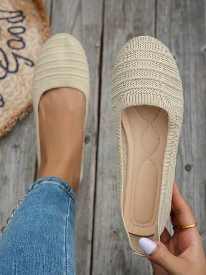 Elegant Women's Apartment Shoes Round Toe Flat Shoes Black Beige White Women's Flat Shoes Knitted Casual Shoes Ballet Shoes Spring Autumn Low Vamp Olive Green Women's Flat Shoes Mom Shoes Comfortable Versatile Women's Shoes Bohemian Style Flat Shoes European American Plus Size Summer Mesh Casual Shoes Walking Shoes Women's Casual Flat Shoes Slouchy Shoes
