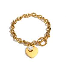 Women's Stainless Steel Heart Engraved Titanium Chain Bracelet With T-Bar Clasp, Suitable For Daily Wear And Date Night As A Gift - T-bar Bracelet - View 12