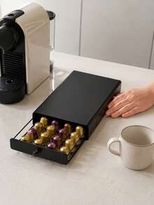 Coffee Capsule Storage Drawer Organizer With Flat Top For Small Coffee Machine, Countertop Coffee Pod Holder For Kitchen Coffee Bar Home Office, Space Saving For Coffee Lovers - Black - View 7
