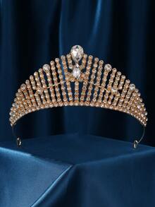 Gold Crown Tiara For Women Queen Crown Rhinestone Wedding Birthday Hair Accessories Costume Party Halloween Decor Prom Gifts (Gold White) - Gold - View 4