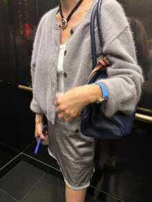 Women's Plush Knit Cardigan, Button-Up, Soft Long Sleeve Sweater, Comfortable And Versatile, Suitable For Winter And Autumn Daily Wear - Grey - View 1